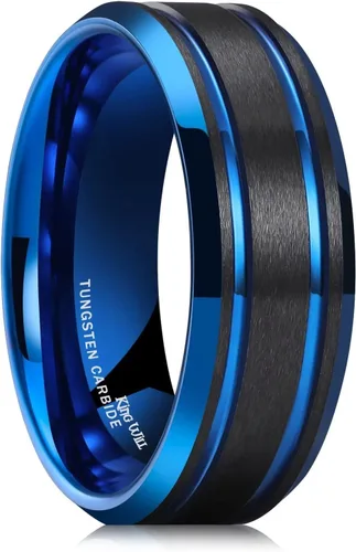 Vista 33 de King Will Anillo de boda de carburo de tungsteno para hombre con diseño de ranura, 6/7/0.315 in de ancho, acabado cepillado/pulido para hombre