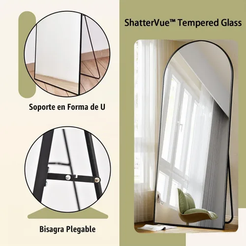 Vista 3 de BEAUTYPEAK Espejo de longitud de arco de 71 x 30 pulgadas con soporte Negro