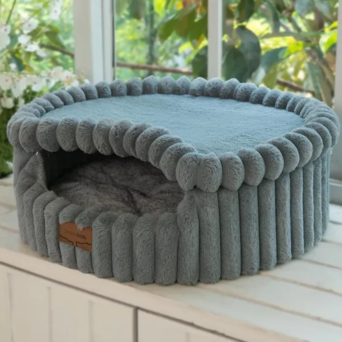 Vista 8 de CHEERPALS Cloud Cat Cave Bed for Indoor Cats Hooded Bed with Zipper((Grey)
