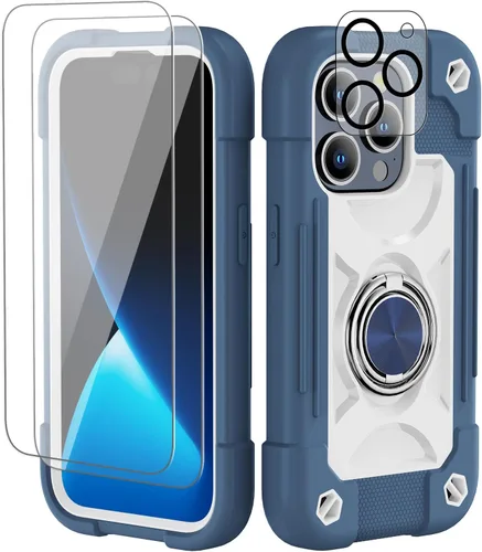 Vista 144 de Funda para iPhone 11 de 6.1 pulgadas con soporte de anillo, con 2 protectores de pantalla de vidrio, resistente a los golpes, resistente a
