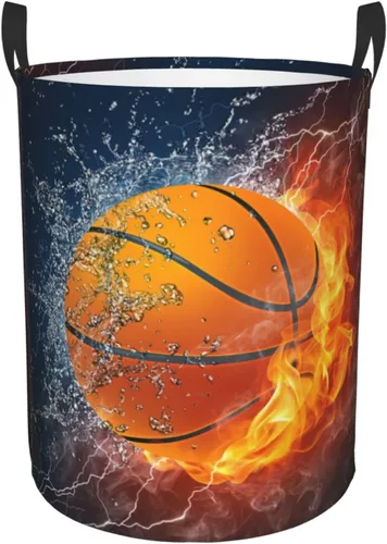 Vista 9 de Balón de béisbol deportivo en fuego y agua, cesta redonda para lavandería, cesta de almacenamiento, juguetes, organizador de ropa, contenedor