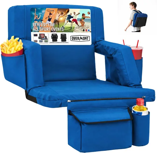 Vista 14 de Overmont Asiento de Estadio con Soporte para la Espalda - Cojín Acolchado de 2.8'' Reclinable de 6 Posiciones Asiento de Gradería con Ganchos Dobles