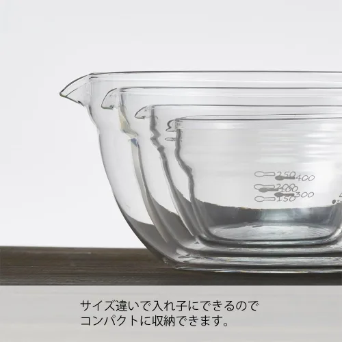 Vista 2 de HARIO KB-1318 Bol de una sola boca, vidrio resistente al calor, juego de 3, bolas múltiples, transparente, fabricado en Japón