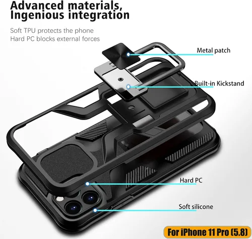 Vista 3 de Funda compatible con iPhone 11 Pro resistente de grado militar a prueba de golpes, doble protección (TPU+PC), funda magnética sólida y duradera