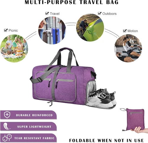 Vista 4 de Bolsa de viaje con compartimento para zapatos, unisex, resistente al agua