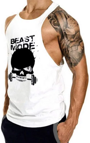 Vista 2 de Camiseta sin mangas para hombre, para gimnasio, fisicoculturismo, camiseta de entrenamiento con corte muscular, chaleco sin mangas