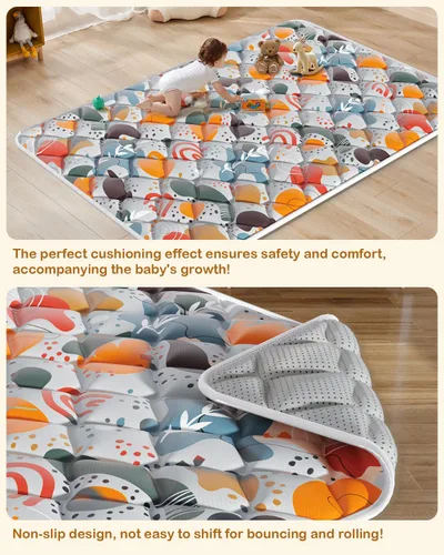 Vista 5 de Jaobeem Alfombrillas de juego para bebé, plegable, 74 x 50 pulgadas, color gris, acolchado grueso para bebés y niños pequeños, antideslizante