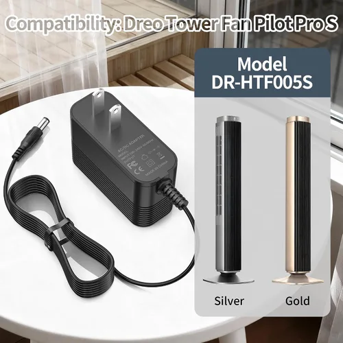 Vista 2 de Cargador de 24 V para ventilador de torre Dreo Pilot Pro S, compatible con ventilador de dormitorio Pilot Pro S (DR-HTF005S) Dreo de repuesto