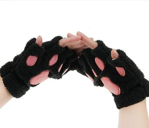 Vista 2 de Himine 1 par de guantes de felpa de invierno sin dedos con garra de gato