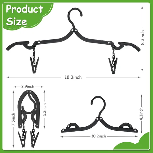 Vista 2 de Perchas plegables de viaje plegables con clips, perchas plegables portátiles plegables para colgar abrigos, estante de secado de viaje para ropa