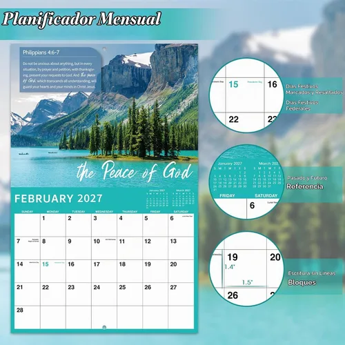 Vista 4 de Calendario de pared 2027 – Calendario de versículos bíblicos 2027, 12 calendarios mensuales de pared