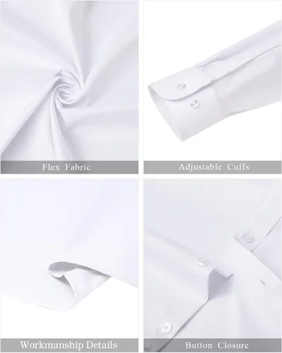 Vista 5 de JVer Mens Banded Collar Dress Shirt Long Sleeve Mandarin Collar Button Down Shirts Solid Stretch Formal Shirt with Pocket