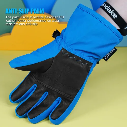 Vista 6 de Andake - Guantes de nieve impermeables y transpirables para niños de 2 a 7 años, guantes abrigados de esquí para invierno, mitones para niños y niñas