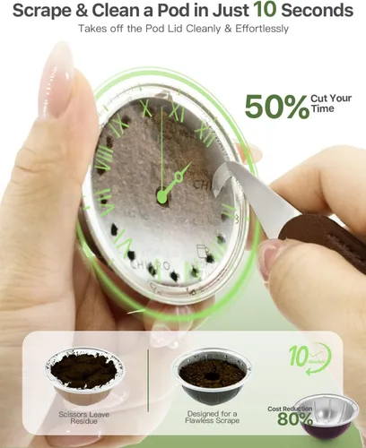 Vista 3 de Grasseed Abridor de tapas reutilizables para cápsulas Nespresso VertuoLine con 100 sellos de papel de aluminio para limpiar y rellenar cápsulas