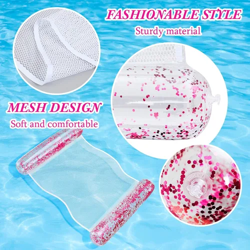 Vista 3 de Sratte Flotador de piscina con purpurina, hamaca de agua para piscina, tumbonas inflables para piscina, flotadores de agua multiusos para adultos
