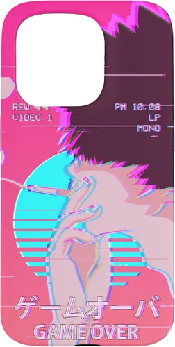 Vista 14 de Funda retro para iPhone 16 Vaporwave Aesthetic Emo Anime Boy Sad Game Over Lofi
