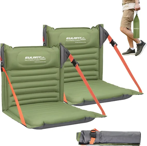 Vista 10 de EULANT Asientos plegables inflables ligeros para silla de camping con soporte trasero y correas ajustables, sillas plegables para camping
