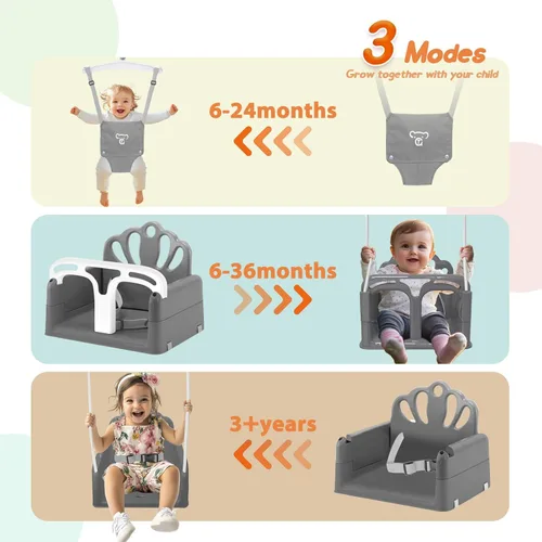Vista 2 de Juego de columpio plegable para bebé y niño pequeño, uso en interiores y exteriores, columpio con rebotador para bebé, juego de columpio seguro