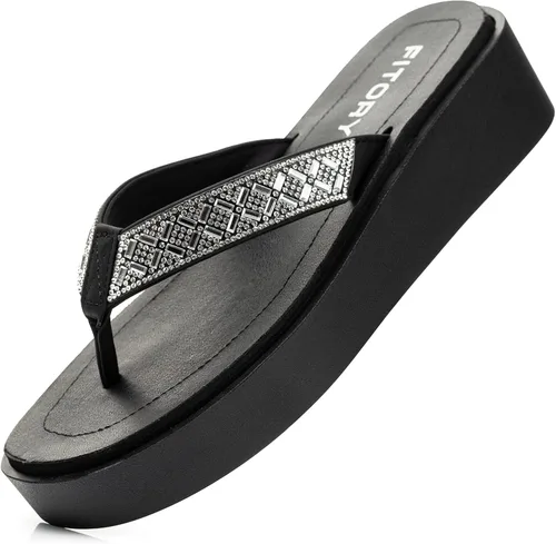 Vista 2 de FITORY Sandalias de plataforma con diamantes de imitación para mujer