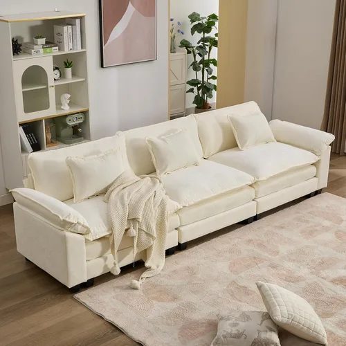Vista 63 de IPKIG 117" Modular Sectional Cloud Couch, Modern L-Shaped Sofa with Ottoman Blanco beige