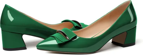 Vista 4 de Eldof Tacones para mujer, tacón grueso, sin cordones, punta puntiaguda, tacón bajo, zapatos de oficina para fiesta, 2 pulgadas