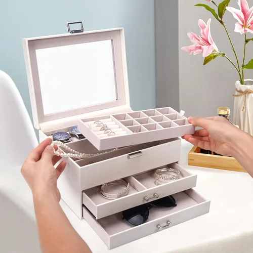 Vista 6 de ATAIMEISEN Joyero, caja de reloj, organizador de relojes, caja de almacenamiento de joyas, almacenamiento y organización, reloj de 4 capas