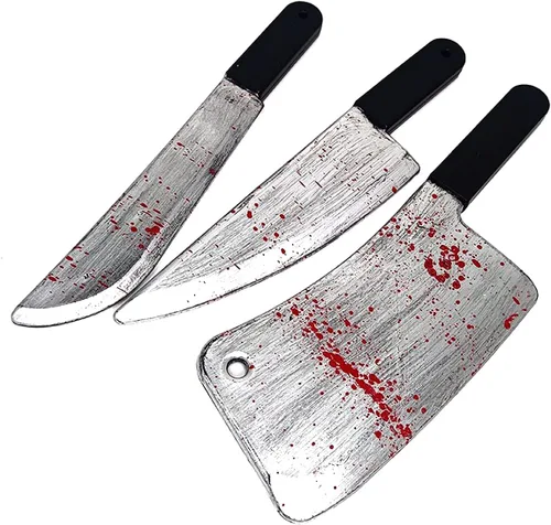 Vista 6 de Cooplay Cuchillo de plástico de carnicero de sangre para cosplay, accesorios de plástico realistas de terror, divertido para Halloween, fiesta