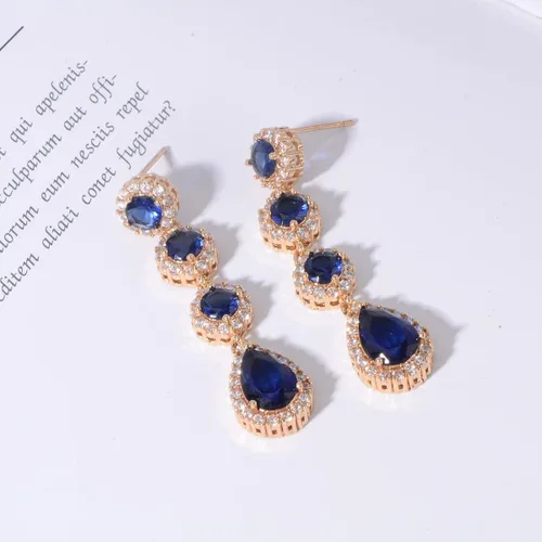 Vista 6 de Aretes de novia de circonita cúbica para mujer, elegantes aretes largos para bodas, fiestas, bailes, damas de honor, cristales de circonita cúbica