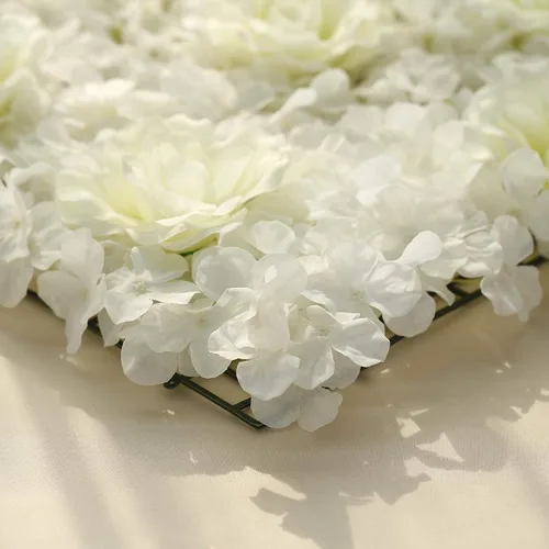 Vista 4 de Paquete de 12 tapetes artificiales de follaje sintético de 33 pies cuadrados, panel de hortensias y rosas, telón de fondo de flores para boda, Crema