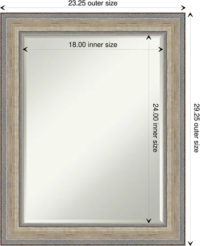 Vista 4 de Amanti Art Espejo de baño plateado para sobre el fregadero, 29 x 23 pulgadas, espejo rectangular de tocador de plata champán, marco de madera