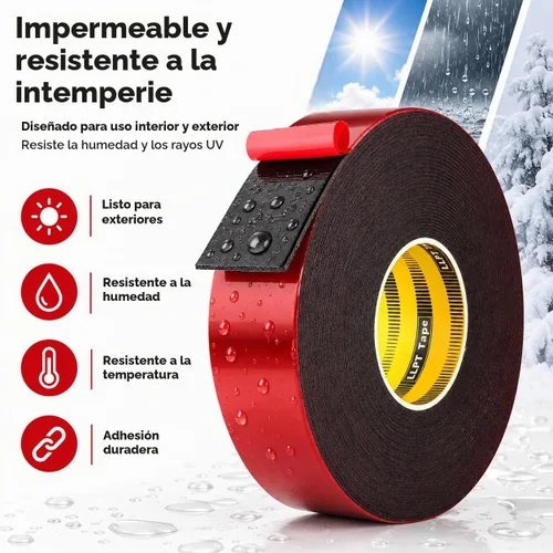 Vista 3 de LLPT Cinta adhesiva de espuma doble cara de 1 pulgada x 50 pies, adhesiva duradera, resistente a la intemperie para rellenar huecos, adjuntar, unir