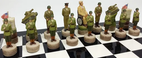 Vista 6 de World War 2 WW2 Conjunto de piezas de ajedrez hombres pintadas a mano - NO tablero