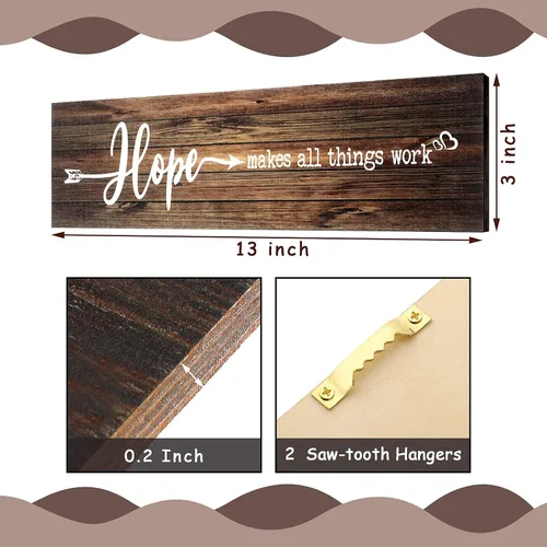 Vista 2 de 4 letreros de madera rústica con texto en inglés «Faith Love Hope», «Make All Things Possible», «Easy Work Living» para decoración de pared
