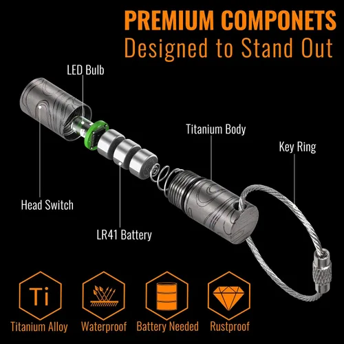 Vista 2 de KeyUnity KF00 Mini llavero LED de titanio, 15 lúmenes, impermeable, luz eléctrica de un solo modo para camping, senderismo, escalada, pesca