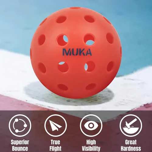 Vista 5 de Muka Paquete de 10 bolas de pickleball con bolsa de cordón, bolas de pickleball de 40 agujeros para exteriores