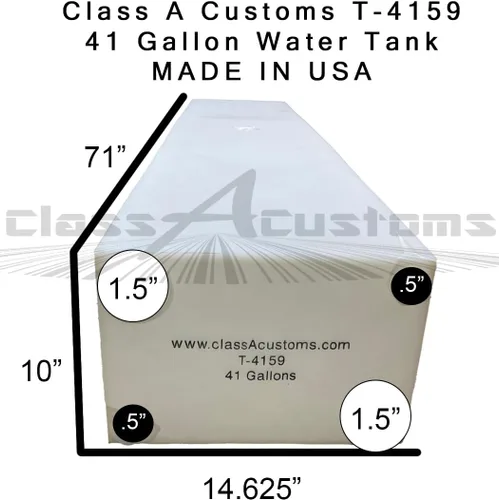 Vista 5 de Class A Customs T-4159 Tanque de retención de agua dulce de 41 galones para RV y camión de comida de concesión Fabricado en EE. UU.