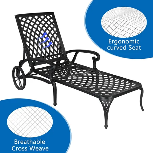 Vista 7 de Outvita Sillas de salón para exteriores, patio reclinable de aluminio fundido con respaldo ajustable y ruedas giratorias para patio trasero, porche