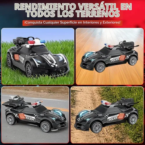Vista 6 de Coche de policía de juguete con control remoto con efecto de humo y luces LED, auto RC recargable rápido para niños, neumáticos de goma