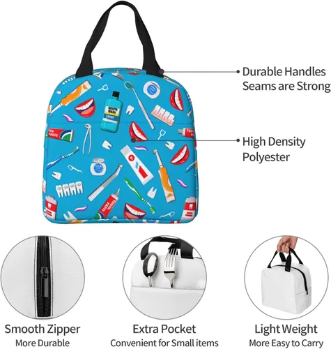 Vista 5 de Lonchera para dentistas, higienista dental, bolsa de almuerzo linda, bolsa de almuerzo aislada, para mujeres, hombres, trabajo, campamento, viajes