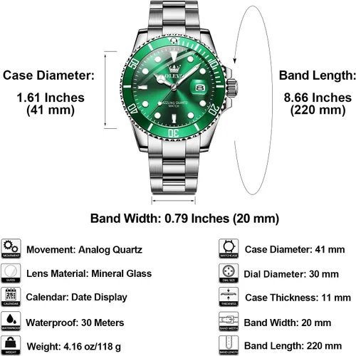 Vista 6 de OLEVS Reloj para hombre, esfera grande, dorado, plateado, acero inoxidable, analógico, de cuarzo, con fecha, bisel giratorio de lujo, impermeable