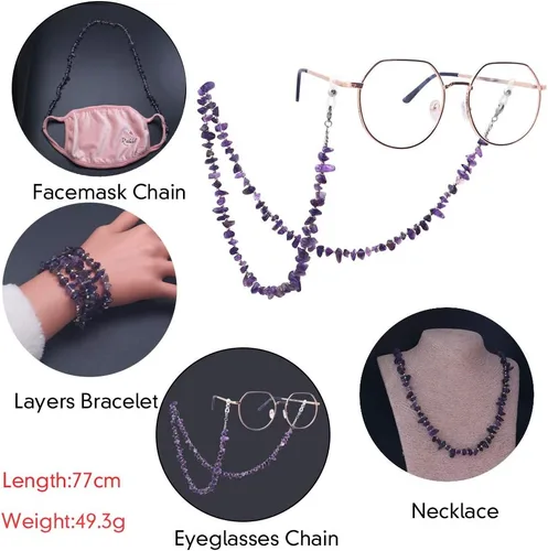 Vista 4 de Correa de cadena para gafas, cadena de gafas de sol, cadena de moda con cuentas para máscara de máscara para mujer Púrpura
