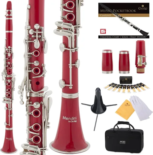 Vista 10 de Mendini by Cecilio Clarinete plano B para principiantes, clarinete Ebonite Bb con 2 barriles reemplazables, 10 cañas, soporte, bolsillo, boquilla