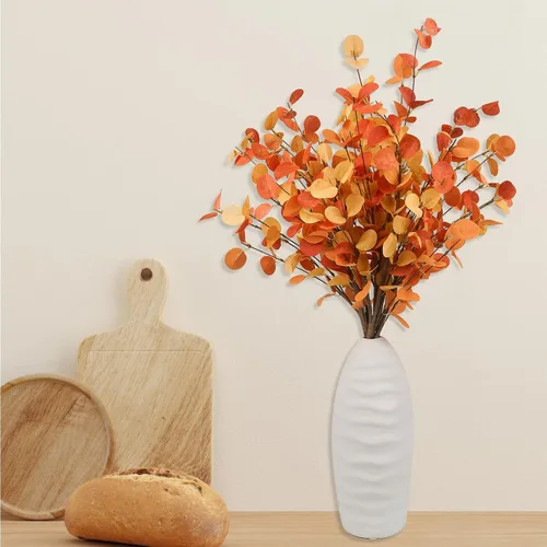 Vista 3 de HomeKaren Tallos de otoño, 6 piezas de hojas de otoño artificiales de eucalipto de 27.5 pulgadas, palillos florales de otoño, decoración de ramas