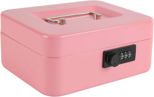 Vista 16 de xydled Caja fuerte de acero con cerradura de combinación, caja fuerte para dinero con bandeja extraíble para monedas, tamaño mediano, 7.87 x 6.30 x
