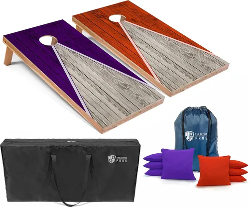 Vista 30 de Tailgating Pros Juego de tablero de Cornhole ligero con diseño piramidal con bolsas de frijoles y estuche de transporte, juego de cornhole