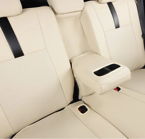 Vista 3 de Fundas de asiento RAV4 de ajuste personalizado, piel sintética impermeable para Toyota RAV4 2013-2018 (beige)