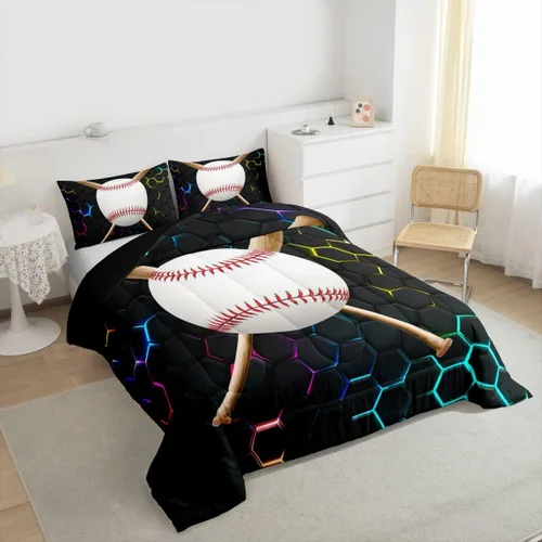 Vista 4 de Erosebridal Juego de edredón de béisbol tamaño individual, juegos de ropa de cama deportiva para niños, edredones y juegos de ropa de cama de nido