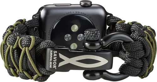 Vista 15 de Savior Survival Gear - Correa de repuesto para Apple Watch de 1.65”/42 mm, hecha de 550 cuerda de paracaídas con grillete ajustable de acero Negro