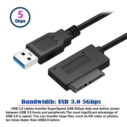 Vista 3 de cablecc USB 3.0 a 7+6 13pin Slimline Sata adaptador cable para portátil Cd DVD ROM unidad óptica