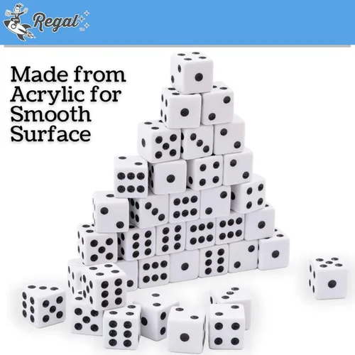 Vista 5 de Regal Games Juego de dados – 6 dados cuadrados blancos de 0.630 in para aula o noche de juegos familiares – 50 dados